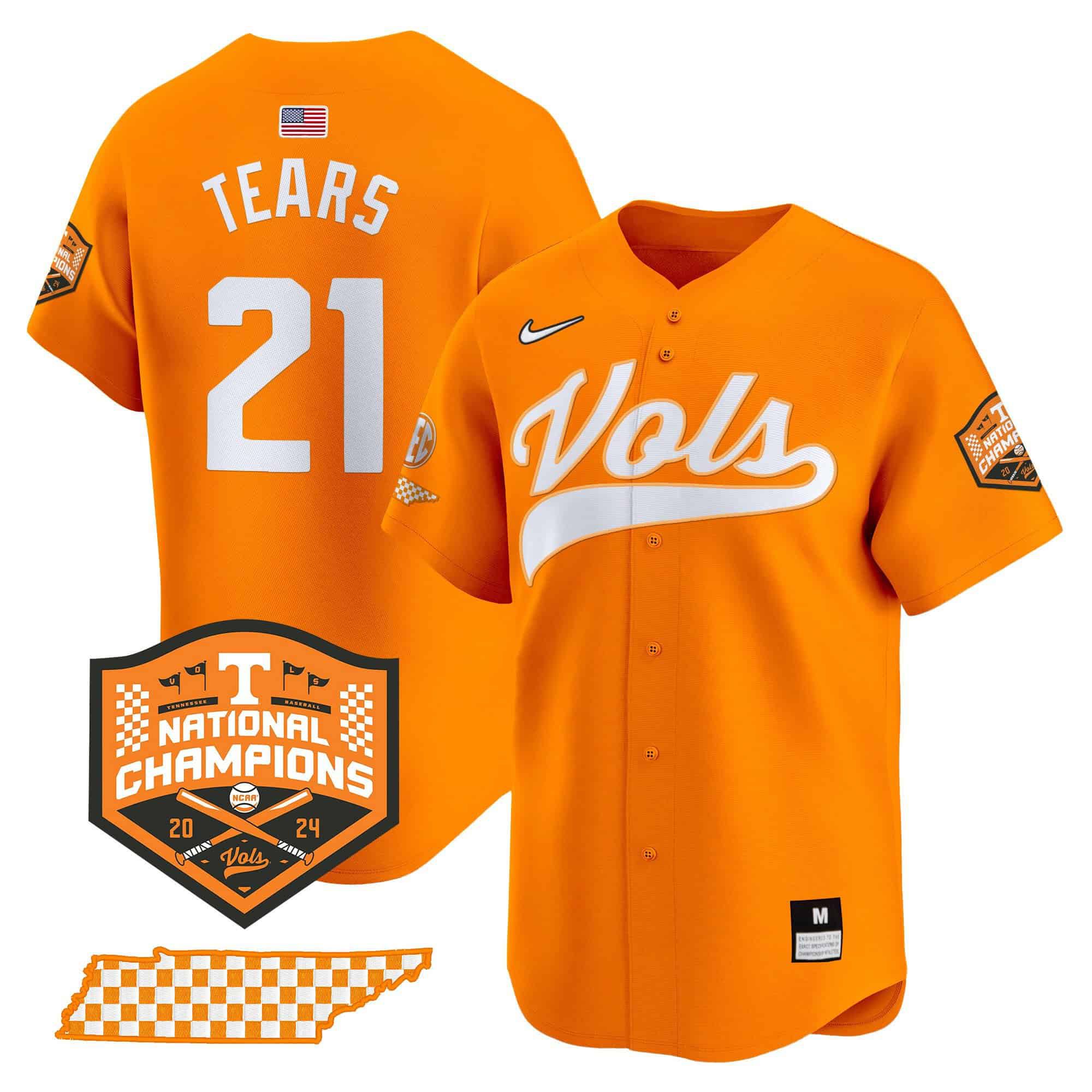 Men Tennessee Volunteers #21 Tears Orange 2024 Nike Champions Vapor Premier Limited NCAA Jersey